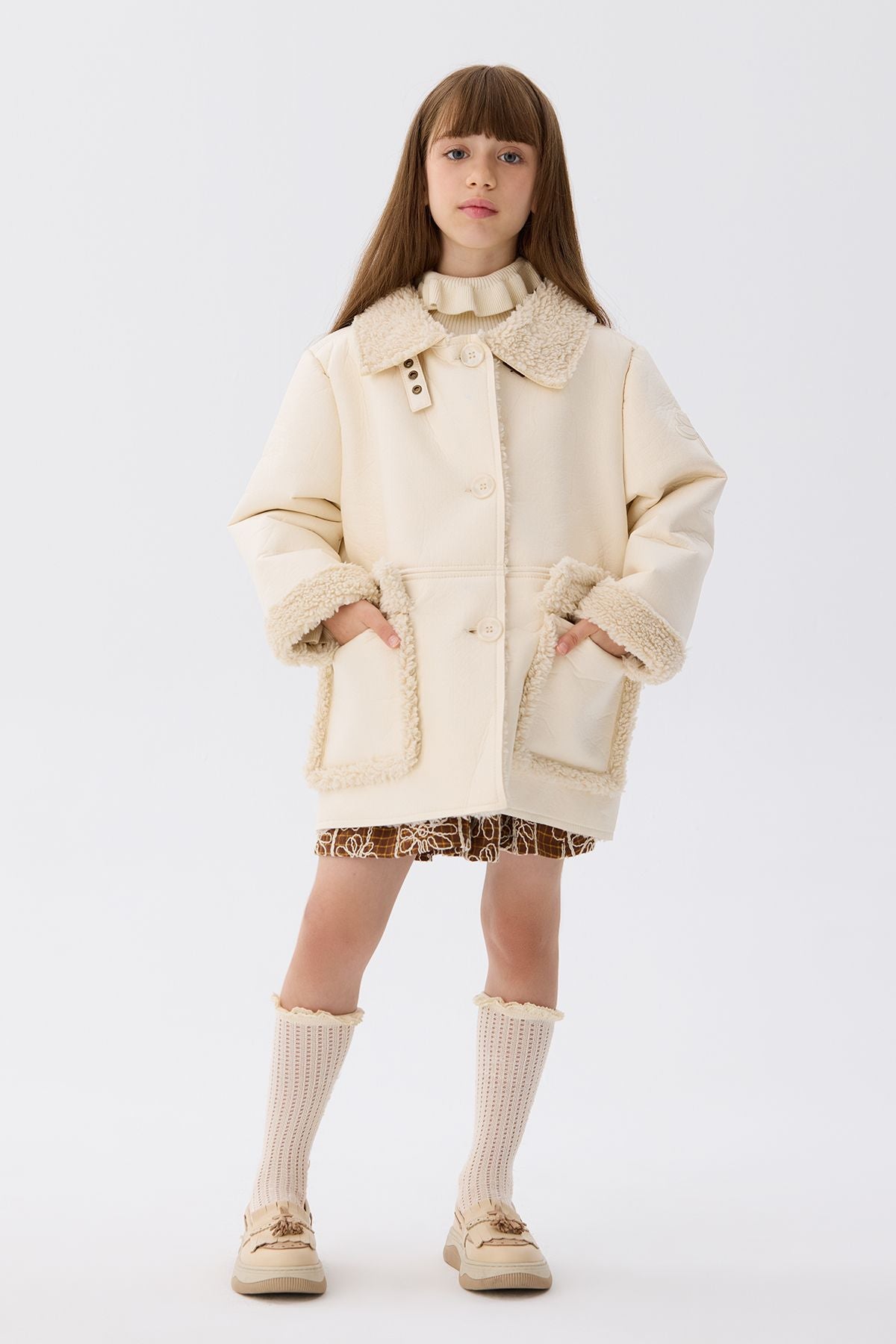 Girl Ecru Coat - BgStore